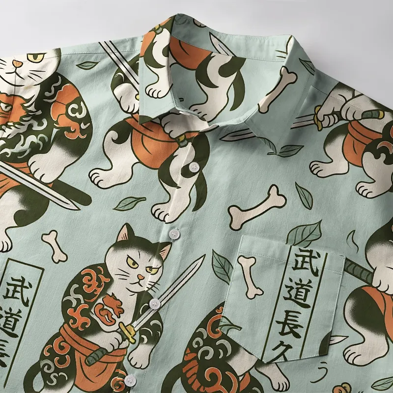 Tokyo-Tiger Bushido Cat Button-up Shirt