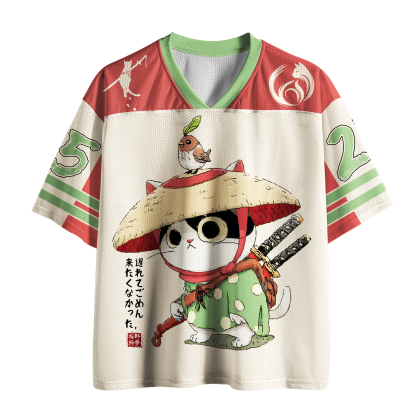 Tokyo-Tiger "Sorry I'm Late" Reluctant Samurai Cat Mesh Jersey