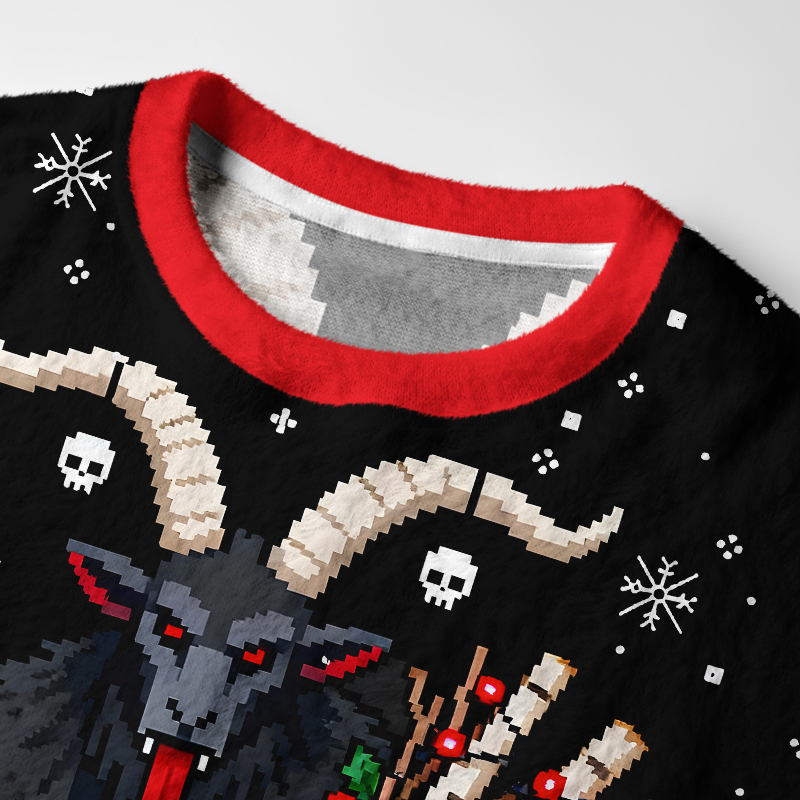 Tokyo-Tiger Terrifying Krampus Fuzzy Christmas Ugly Sweatshirt