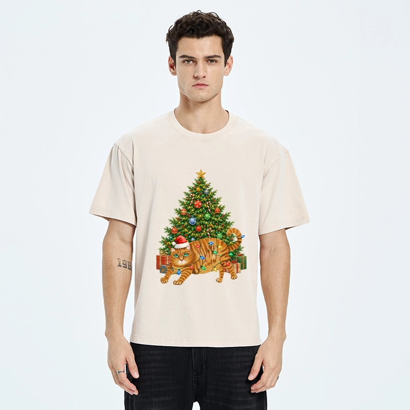 Tokyo‑Tiger Christmas Cat Chaos Washed T‑Shirt