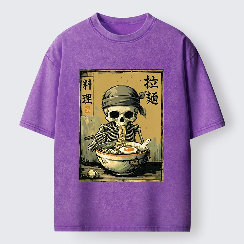Tokyo‑Tiger Funny Skeleton Ramen Washed T‑Shirt