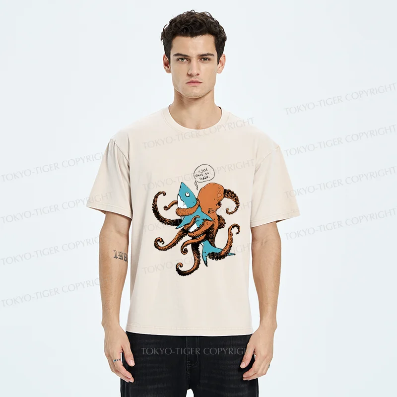 Tokyo-Tiger Octopus Entangles Shark Washed T-Shirt