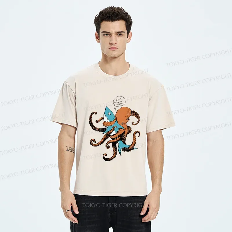 Tokyo-Tiger Octopus Entangles Shark Washed T-Shirt