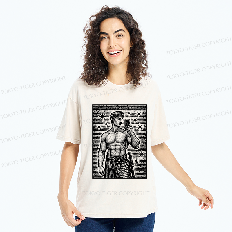 Tokyo-Tiger Workout Selfie David Washed T-Shirt