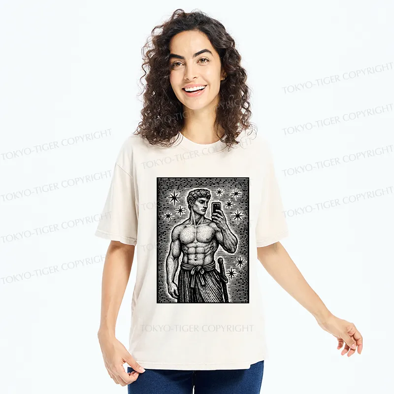 Tokyo-Tiger Workout Selfie David Washed T-Shirt