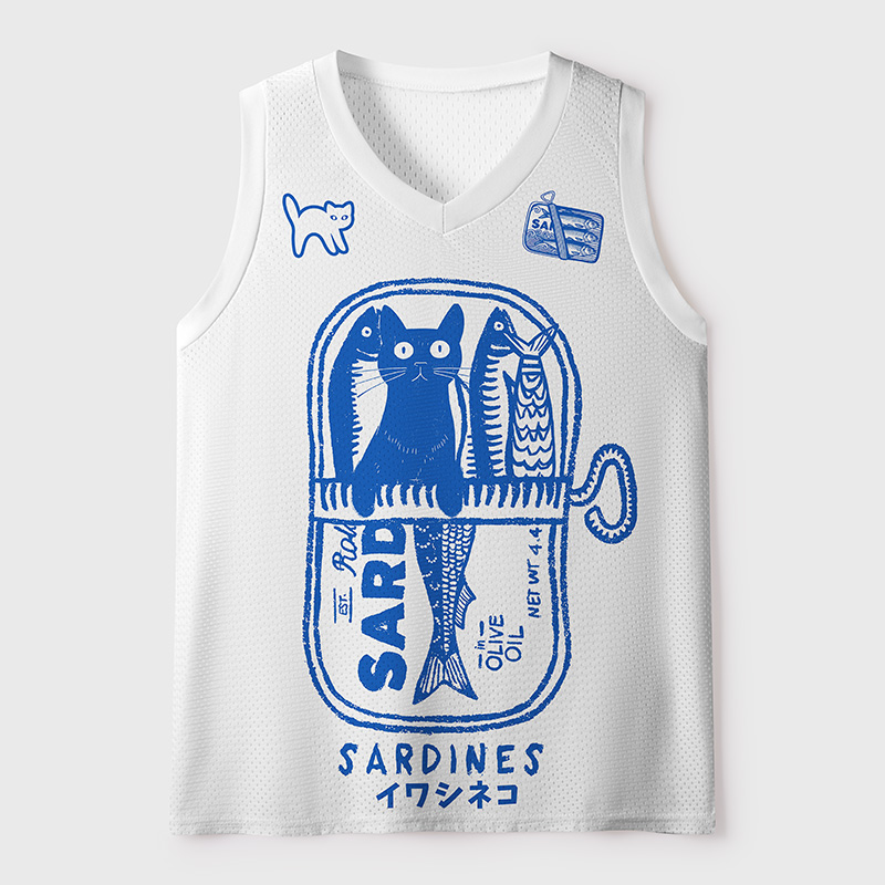 Tokyo-Tiger Funny Cat In Sardine Tin Mesh Tank Top