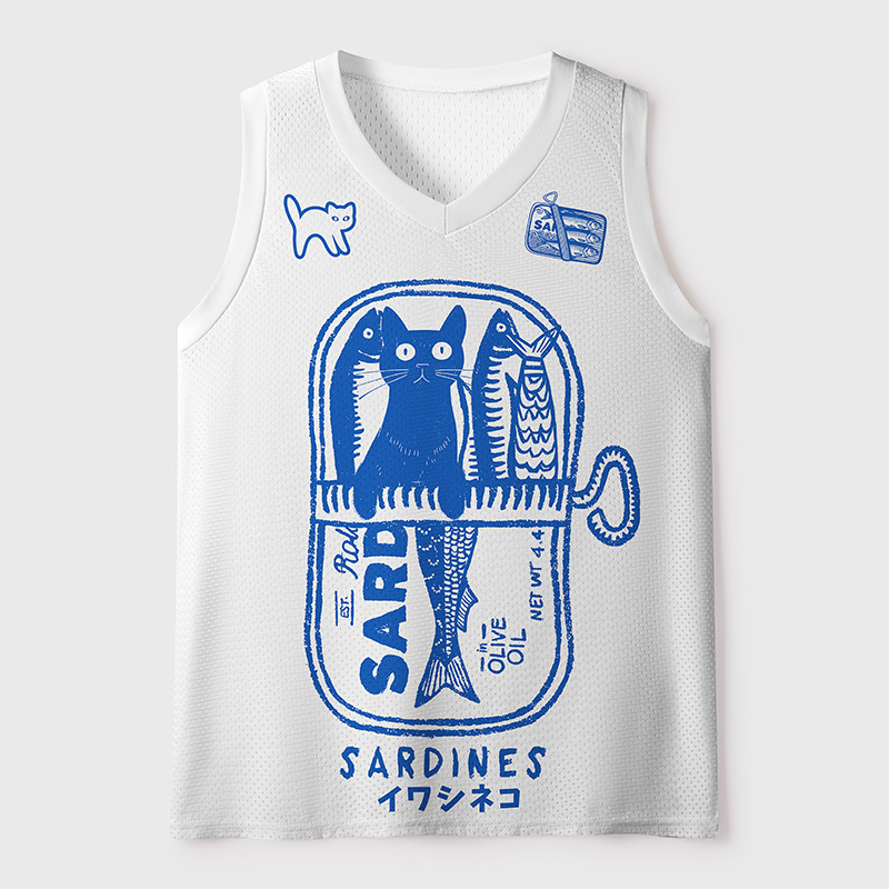 Tokyo-Tiger Funny Cat In Sardine Tin Mesh Tank Top