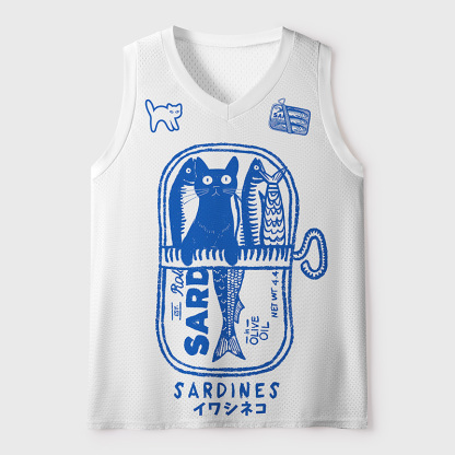 Tokyo-Tiger Funny Cat In Sardine Tin Mesh Tank Top
