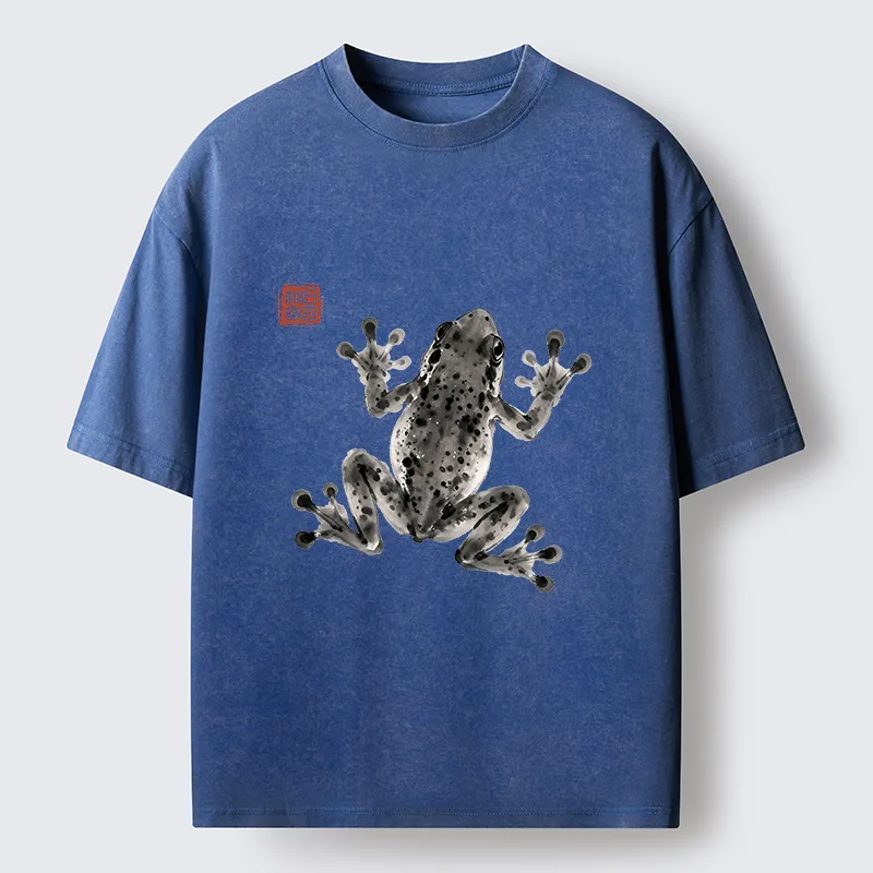 Tokyo-Tiger Ink Frog Painting Washed T-Shirt