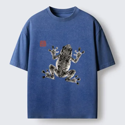 Tokyo-Tiger Ink Frog Painting Washed T-Shirt