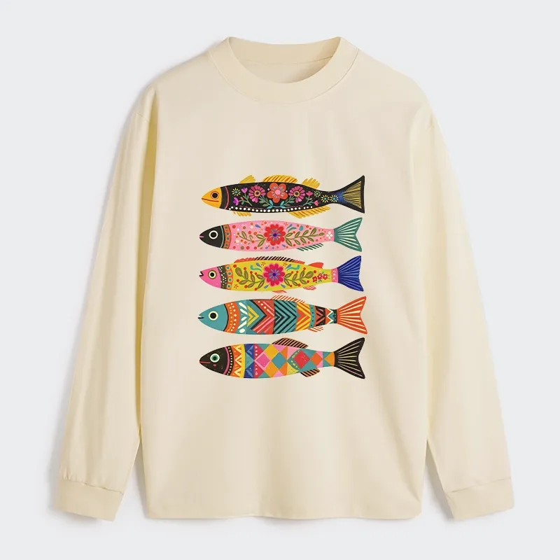 Tokyo-Tiger Colorful Patterned Fish Classic Long Sleeve T-Shirt Sale