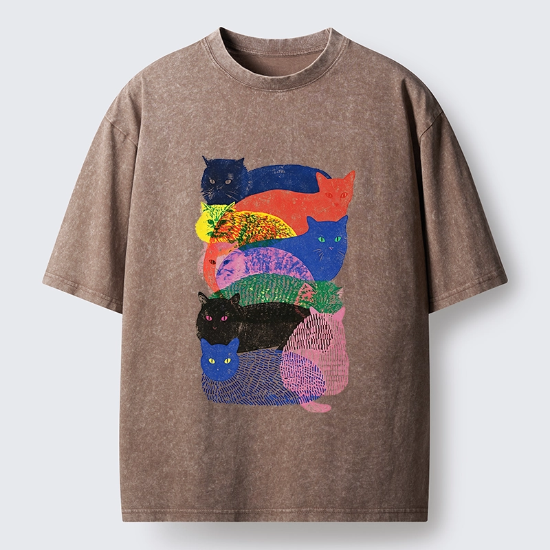 Tokyo‑Tiger Retro Cat Art Washed T‑Shirt