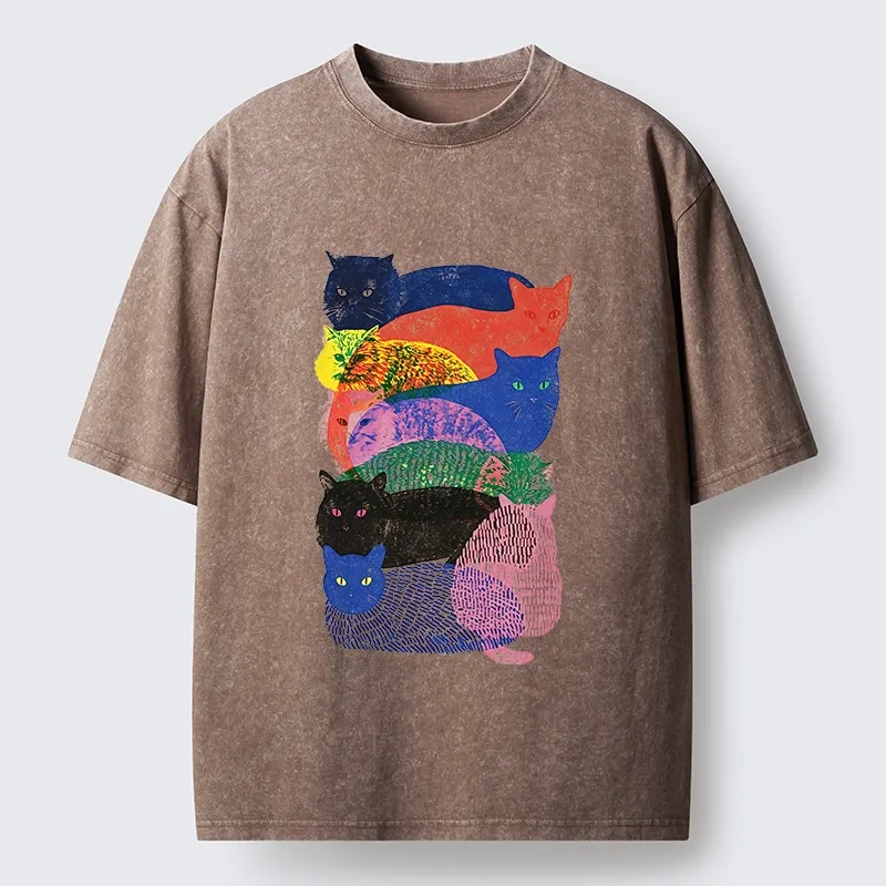 Tokyo‑Tiger Retro Cat Art Washed T‑Shirt