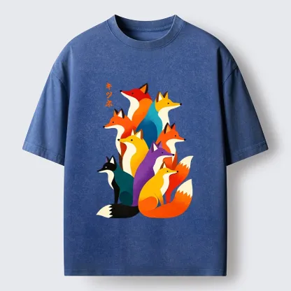 Tokyo‑Tiger Colorful Fox Crew Washed T‑Shirt