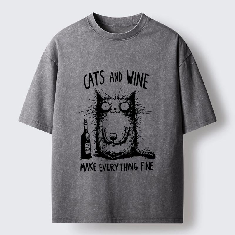 Tokyo‑Tiger Cats And Wine Washed T‑Shirt