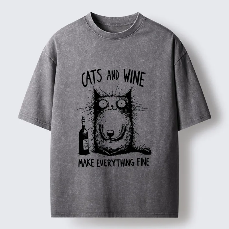 Tokyo‑Tiger Cats And Wine Washed T‑Shirt