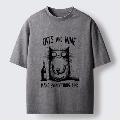 Tokyo‑Tiger Cats And Wine Washed T‑Shirt