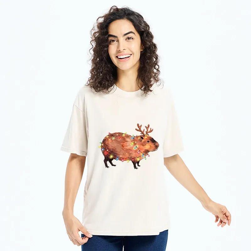 Tokyo‑Tiger Christmas Capybara Glow Washed T‑Shirt