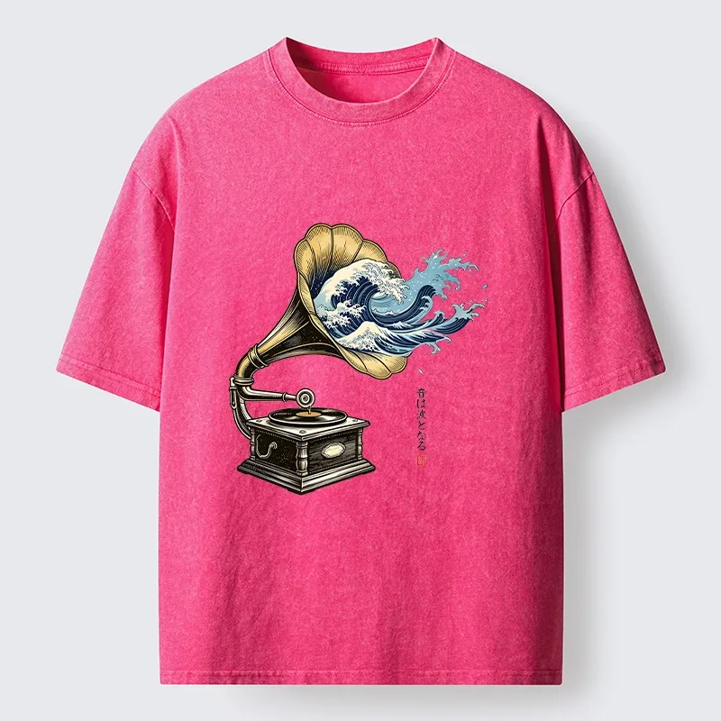Tokyo‑Tiger Funny Wave Gramophone Washed T‑Shirt