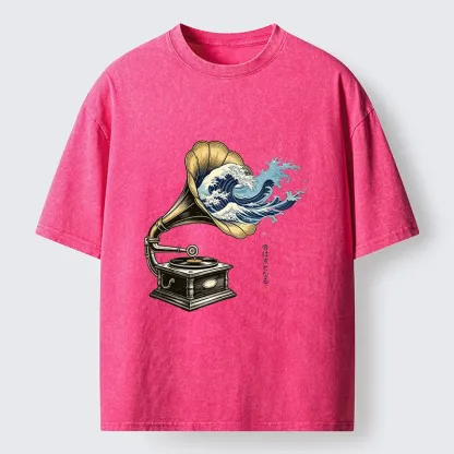 Tokyo‑Tiger Funny Wave Gramophone Washed T‑Shirt