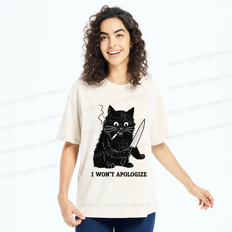 Tokyo-Tiger Cat Don't Apologize Washed T-Shirt