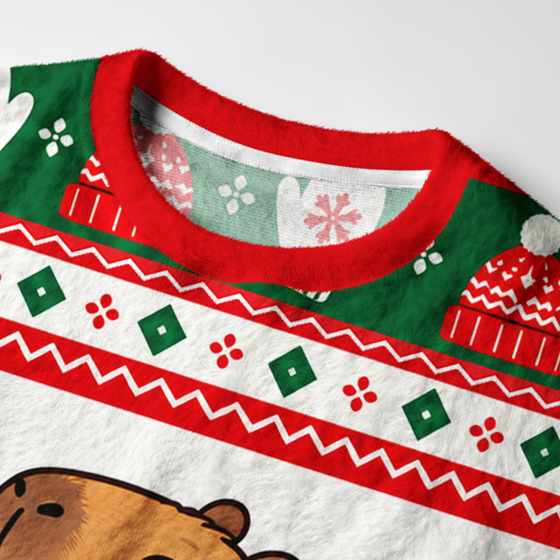 Tokyo-Tiger Funny Ice Skating Capybara Fuzzy Christmas Ugly Sweatshirt