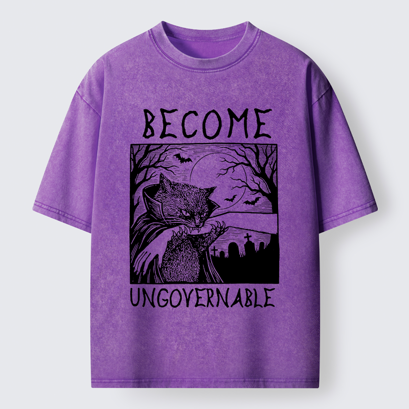 Tokyo‑Tiger Creepy Night Cat Washed T‑Shirt