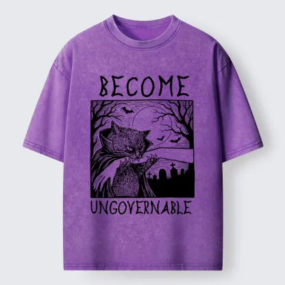 Tokyo‑Tiger Creepy Night Cat Washed T‑Shirt