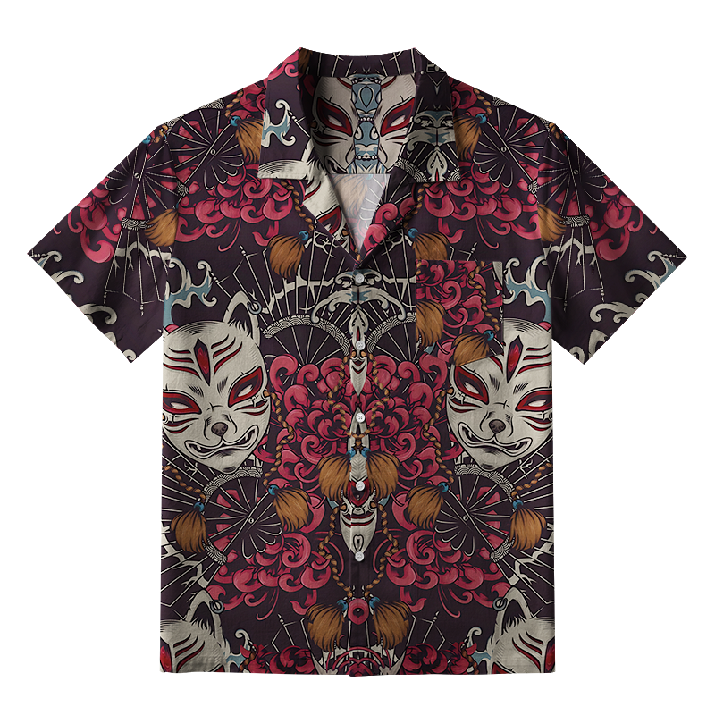 Tokyo-Tiger Fox Mask Aloha Hawaiian Shirt