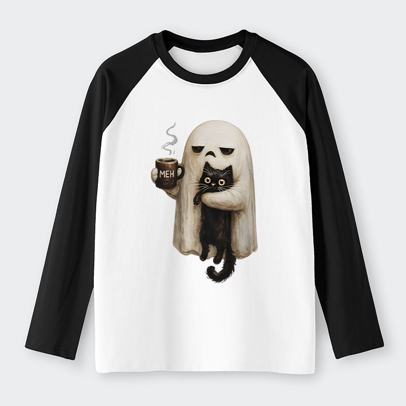 Tokyo-Tiger Ghost Cat Coffee Mood Raglan Long Sleeve T-shirt