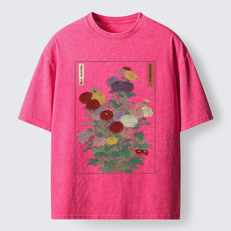 Tokyo-Tiger Traditional Bloom Print Washed T-Shirt