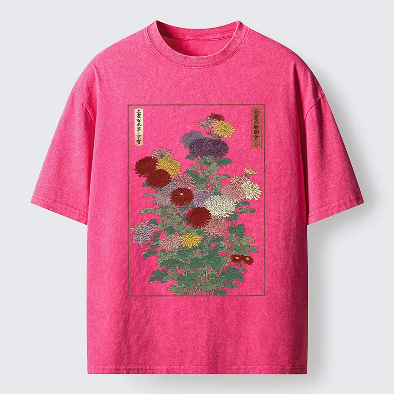 Tokyo-Tiger Traditional Bloom Print Washed T-Shirt
