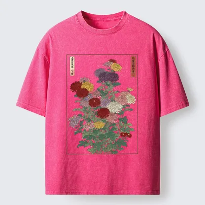 Tokyo-Tiger Traditional Bloom Print Washed T-Shirt