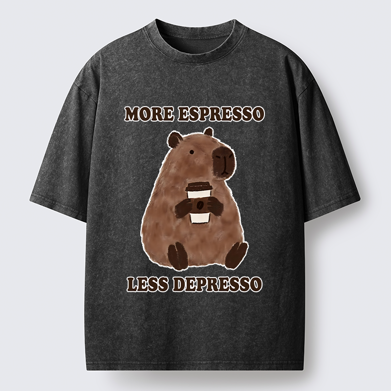 Tokyo-Tiger Coffee Capybara Art Washed T-Shirt