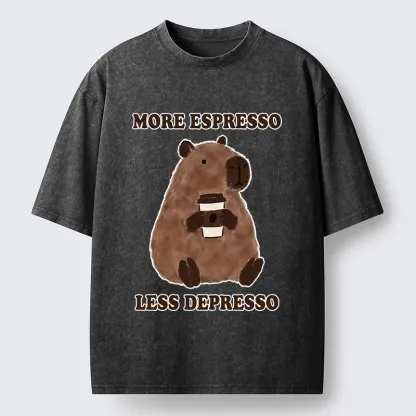 Tokyo-Tiger Coffee Capybara Art Washed T-Shirt