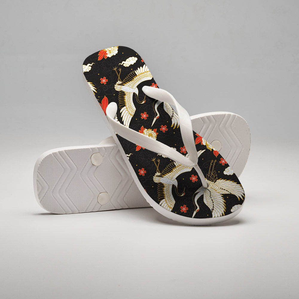 Tokyo-Tiger Celestial Cranes And Blossoms Flip Flops