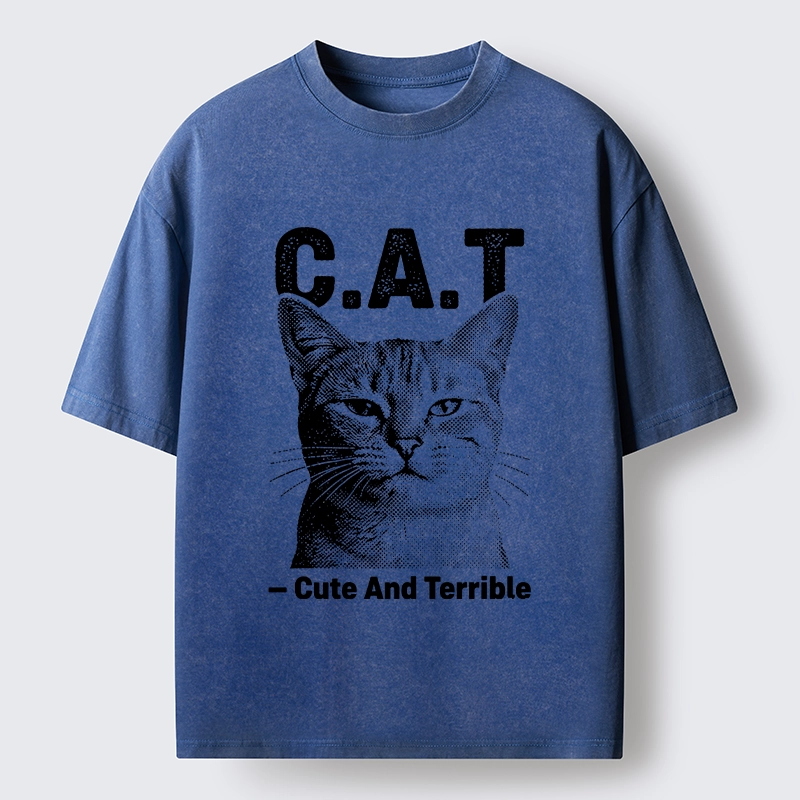 Tokyo-Tiger Cute Terrible Cat Washed T-Shirt
