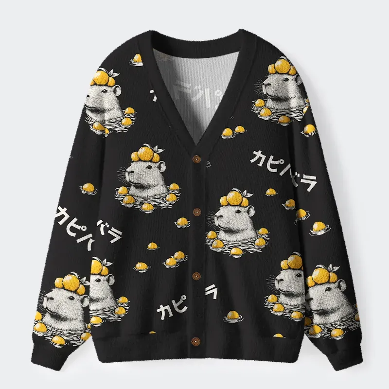 Tokyo-Tiger Cute Capybara And Lemon Ugly Cardigan Sweater