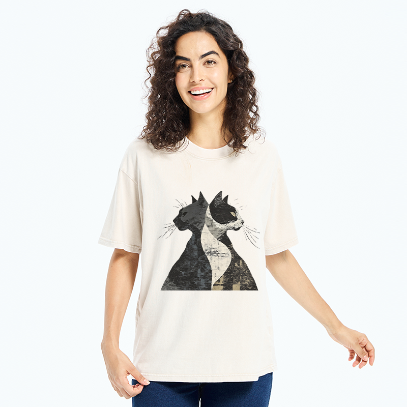 Tokyo-Tiger Silhouette Of Two Black Cats Washed T-Shirt