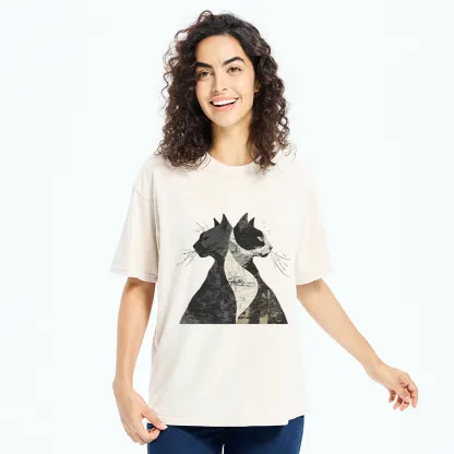 Tokyo-Tiger Silhouette Of Two Black Cats Washed T-Shirt