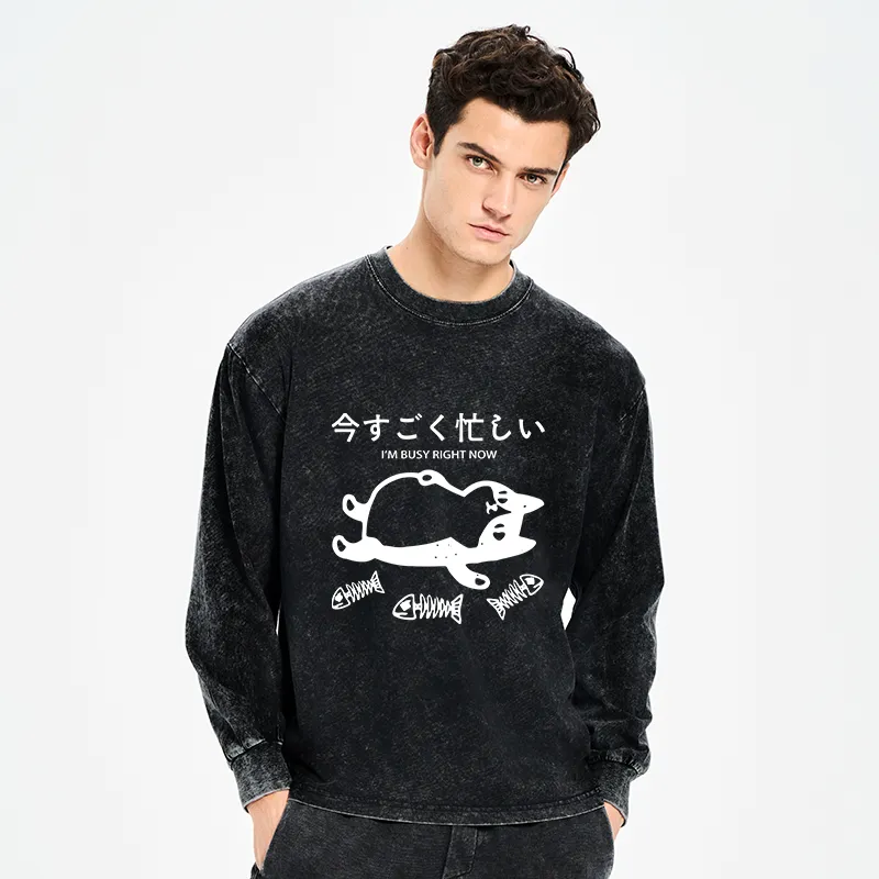 Tokyo-Tiger I'm Busy Right Now Washed Long Sleeve T-Shirt