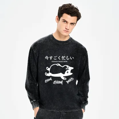 Tokyo-Tiger I'm Busy Right Now Washed Long Sleeve T-Shirt