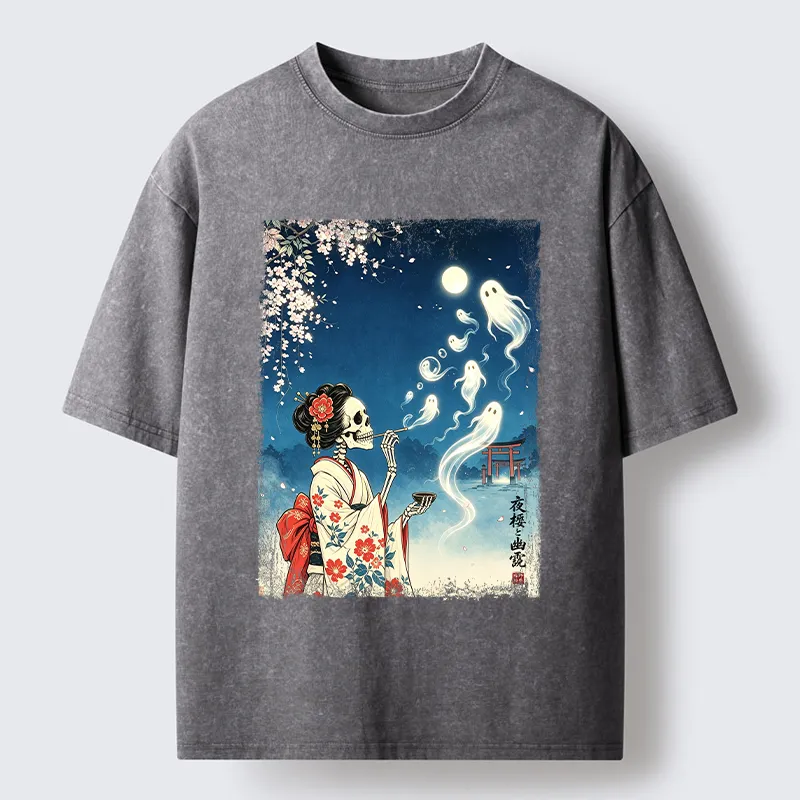 Tokyo-Tiger Moon Skeleton Ghost Washed T-Shirt
