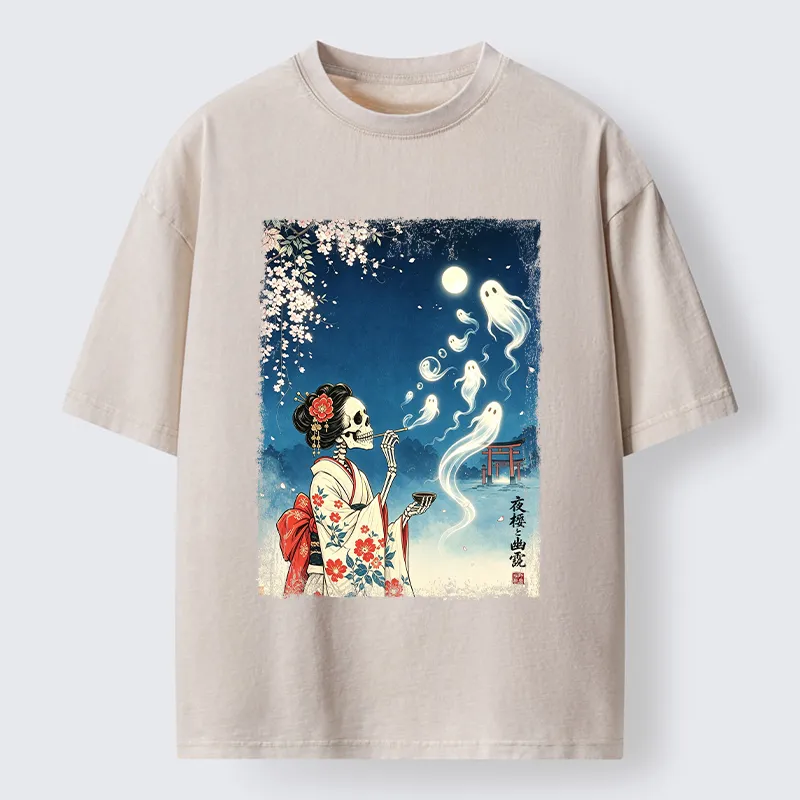 Tokyo-Tiger Moon Skeleton Ghost Washed T-Shirt