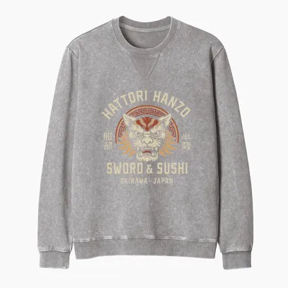 Tokyo-Tiger Hattori Lion Japanese Samurai Washed Terry Sweatshirt
