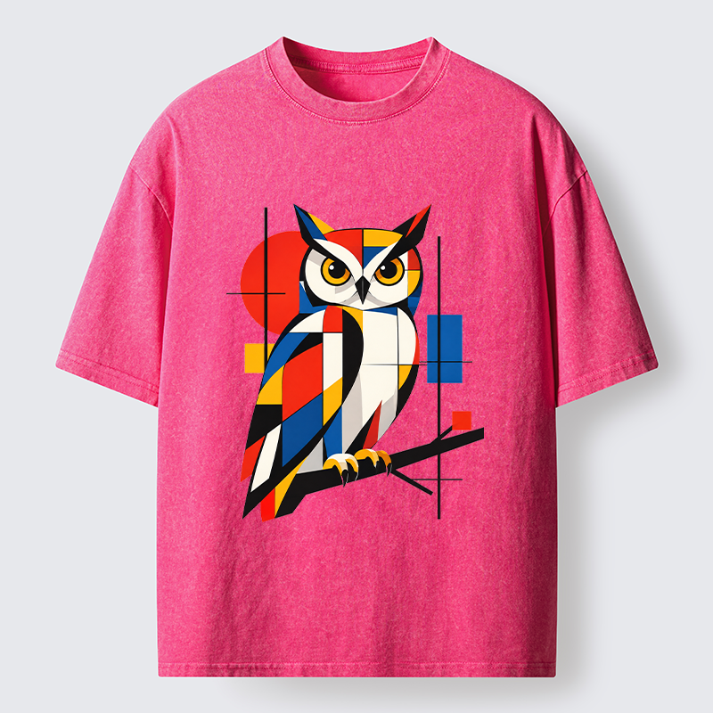 Tokyo-Tiger Geometric Owl Art Meme Washed T-Shirt