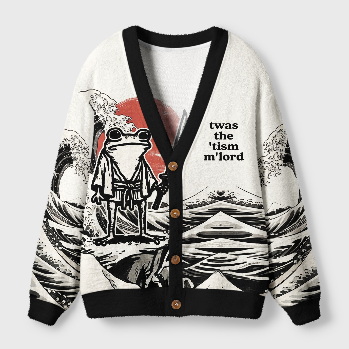 Tokyo-Tiger Focused Samurai Frog Ugly Cardigan Sweater