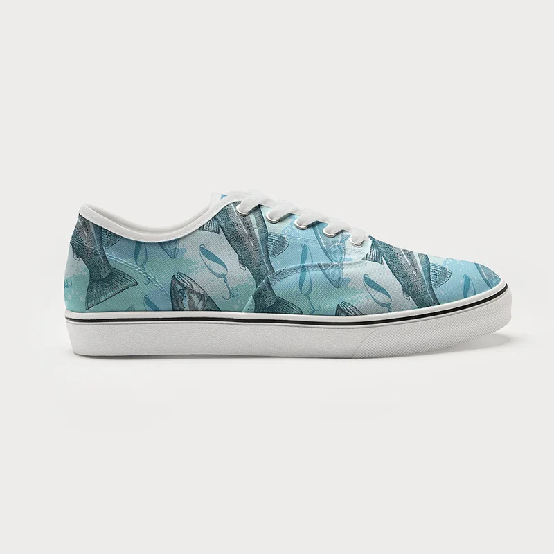 Tokyo-Tiger Swimming Fish And Fishhook Canvas Shoes