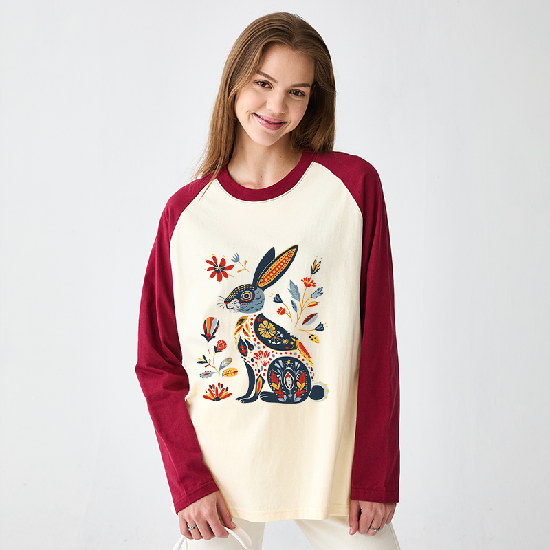 Tokyo-Tiger Folk Hare Bloom Raglan Long Sleeve T-shirt