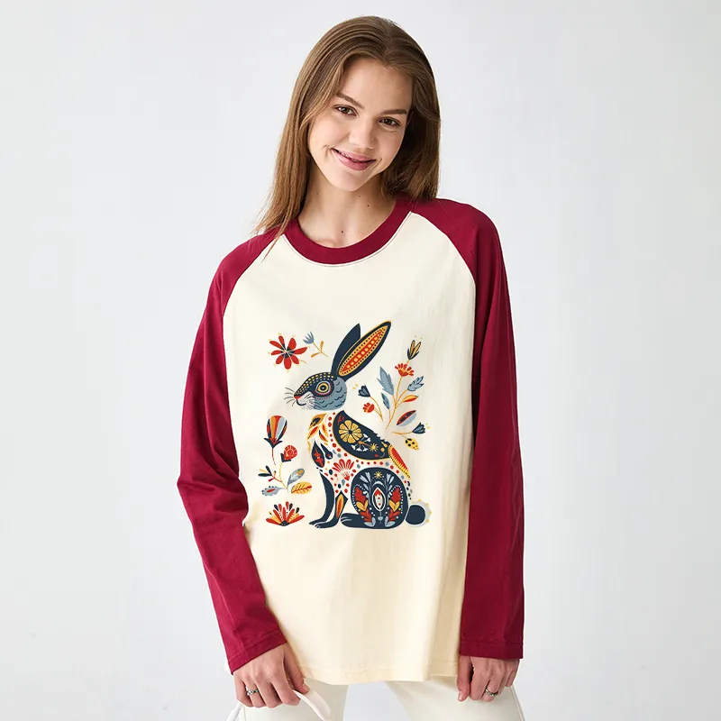 Tokyo-Tiger Folk Hare Bloom Raglan Long Sleeve T-shirt
